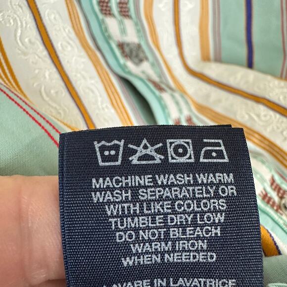 Mens Robert Graham Tan Green Striped Embroidered Button Up Flip Cuff  Shirt 2XL - Picture 10 of 10